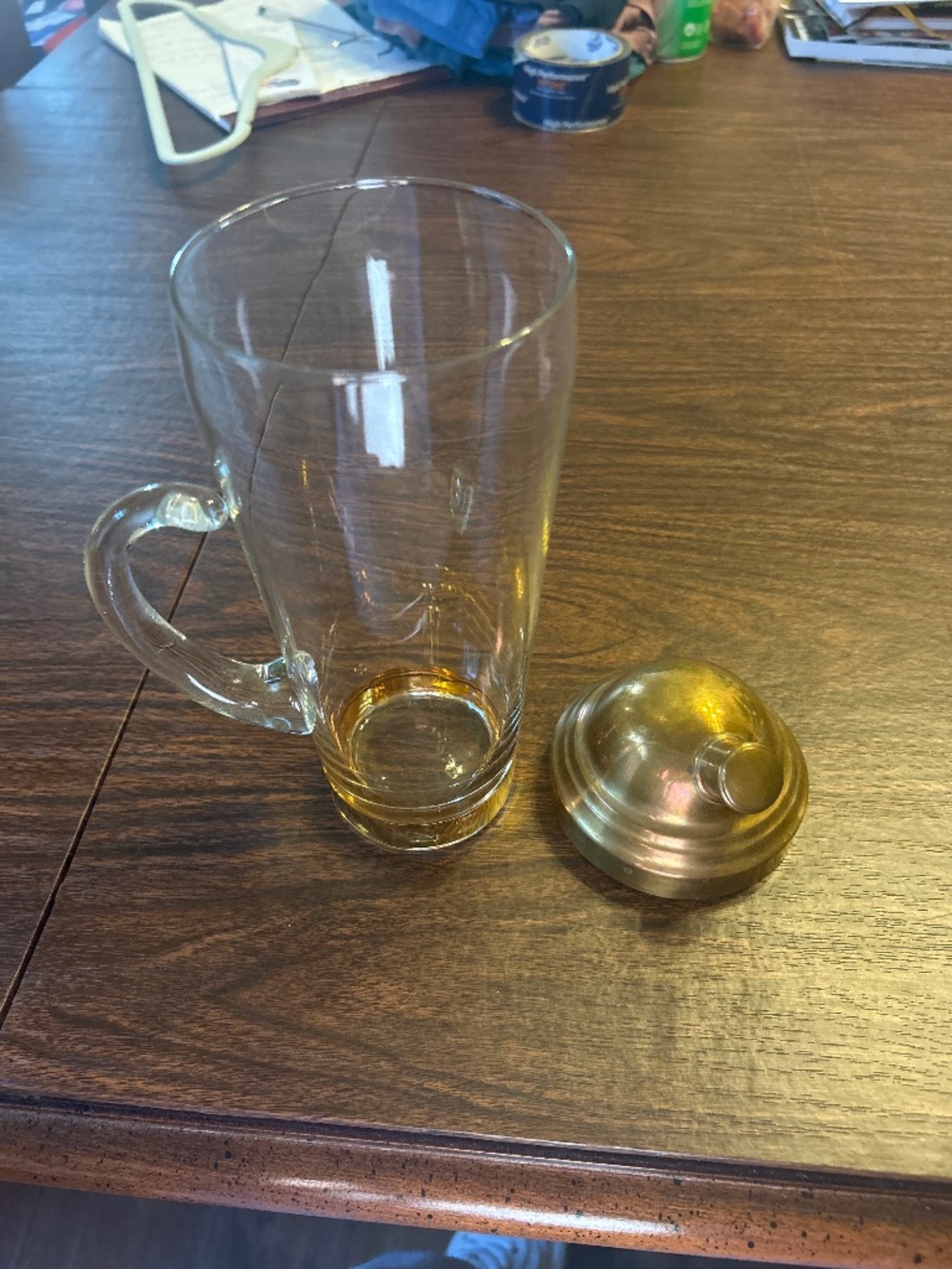 Atomic Glass Shaker bottle with brass lid.